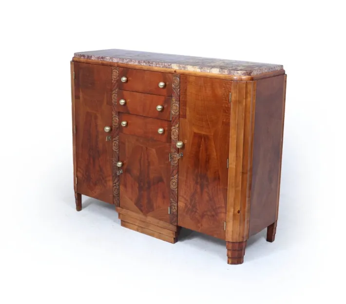 Pamono Art Deco French Walnut Sideboard with Marble Top, 1930s Best