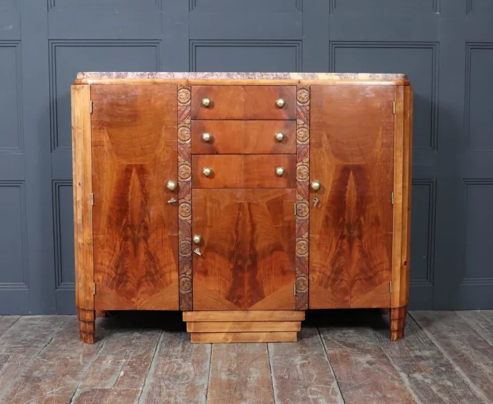 Pamono Art Deco French Walnut Sideboard with Marble Top, 1930s Best