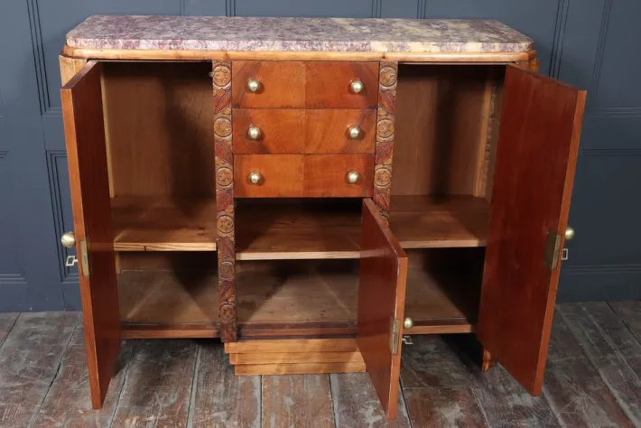 Pamono Art Deco French Walnut Sideboard with Marble Top, 1930s Best