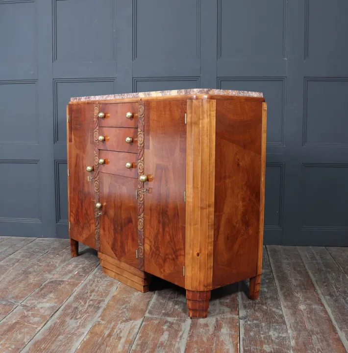 Pamono Art Deco French Walnut Sideboard with Marble Top, 1930s Best