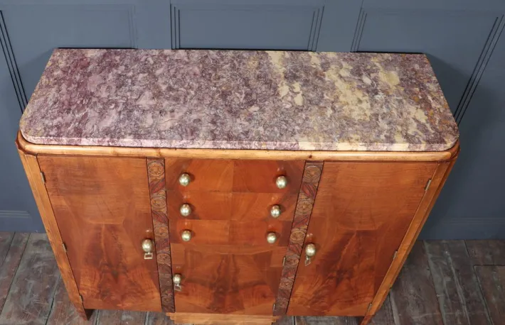 Pamono Art Deco French Walnut Sideboard with Marble Top, 1930s Best