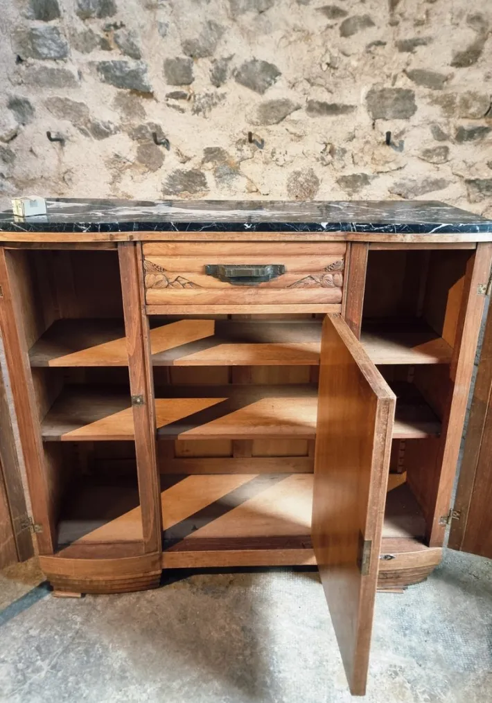 Pamono Art Deco French Walnut Sideboard with Marble Top, 1920s Best