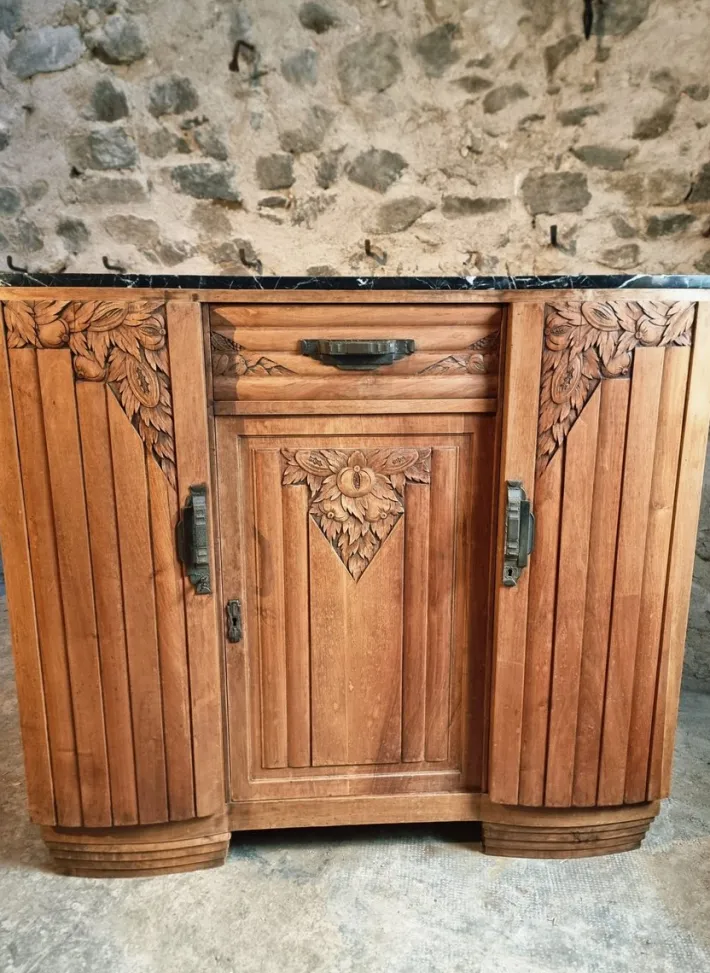 Pamono Art Deco French Walnut Sideboard with Marble Top, 1920s Best