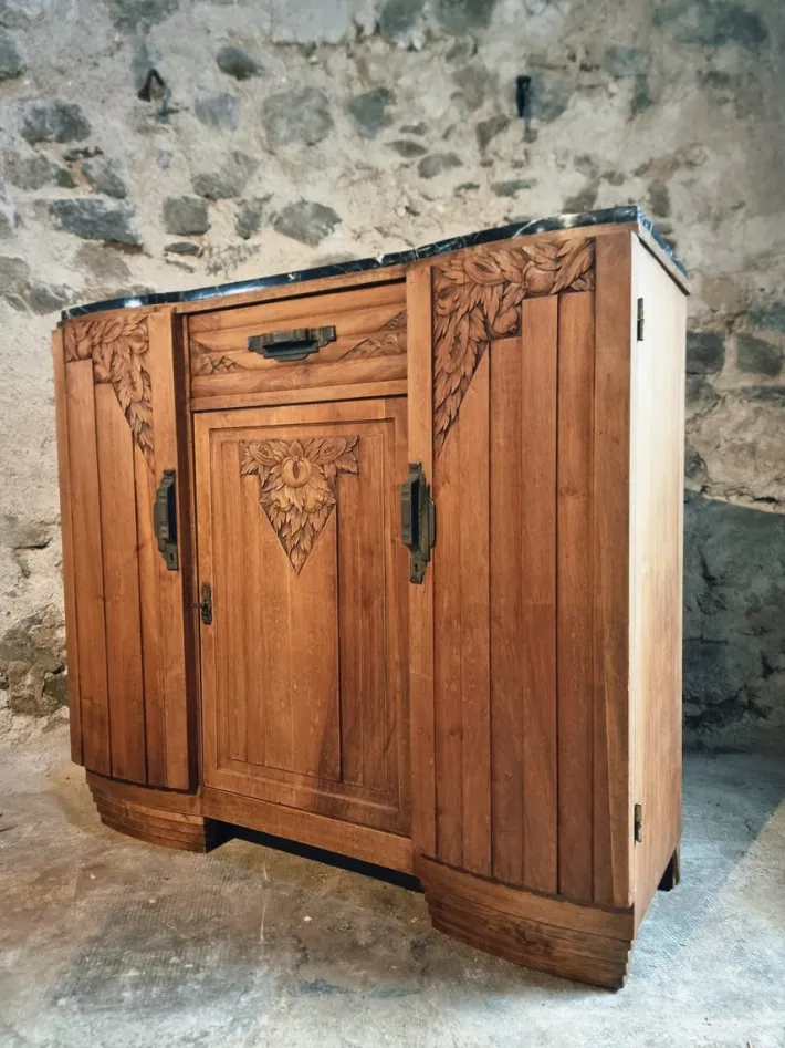 Pamono Art Deco French Walnut Sideboard with Marble Top, 1920s Best