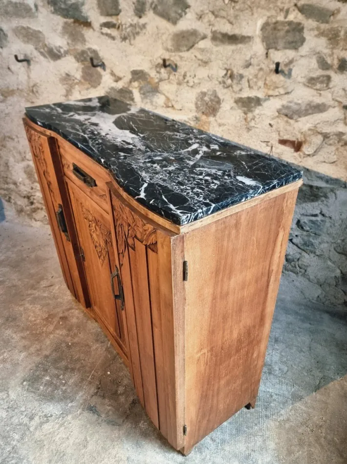 Pamono Art Deco French Walnut Sideboard with Marble Top, 1920s Best