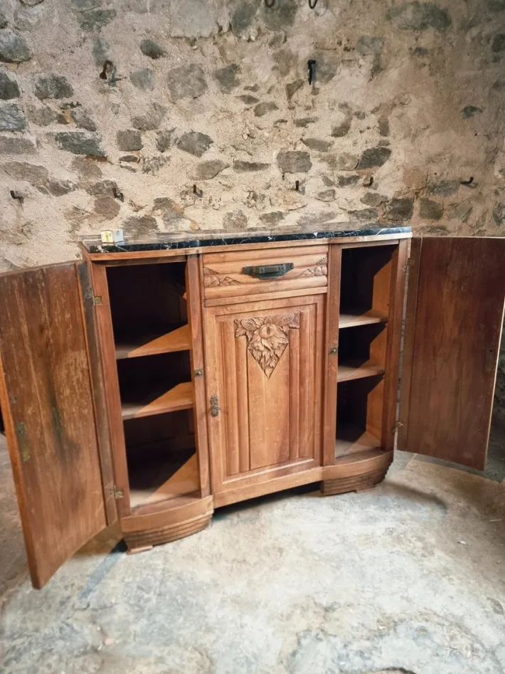 Pamono Art Deco French Walnut Sideboard with Marble Top, 1920s Best