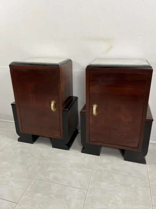 Pamono Art Deco Italian Bedside Tables with Marble Top, 1930s, Set of 2 Online