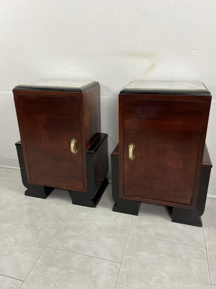 Pamono Art Deco Italian Bedside Tables with Marble Top, 1930s, Set of 2 Online