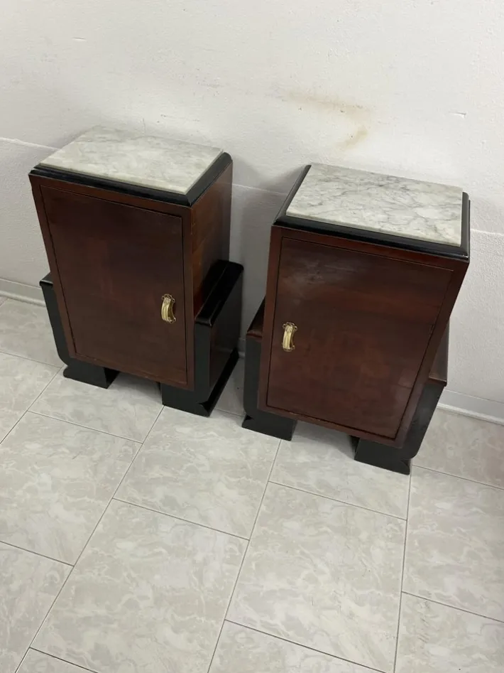 Pamono Art Deco Italian Bedside Tables with Marble Top, 1930s, Set of 2 Online