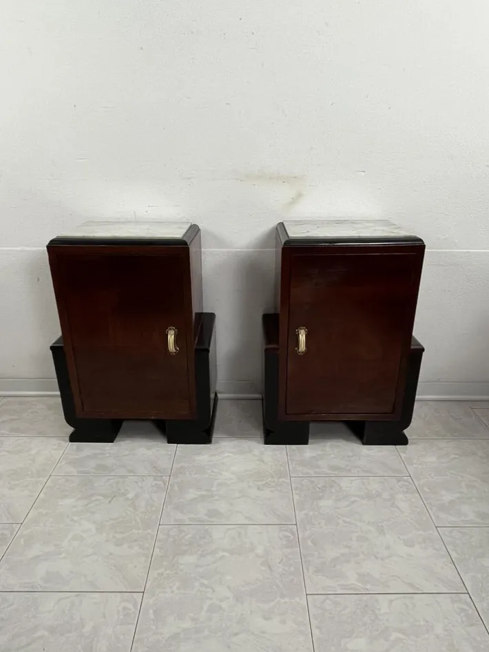 Pamono Art Deco Italian Bedside Tables with Marble Top, 1930s, Set of 2 Online