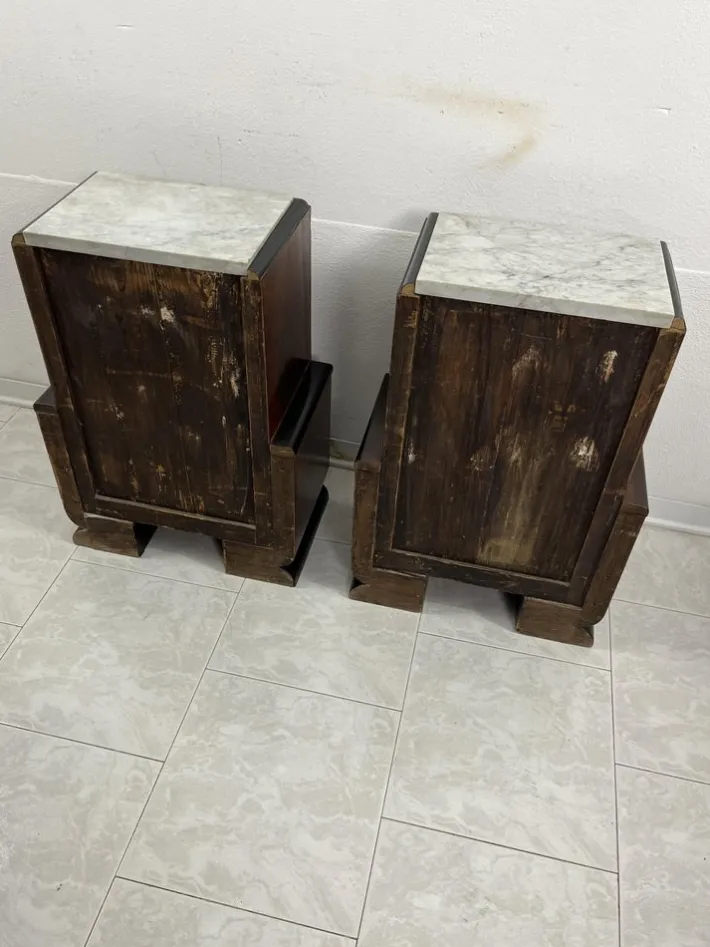 Pamono Art Deco Italian Bedside Tables with Marble Top, 1930s, Set of 2 Online
