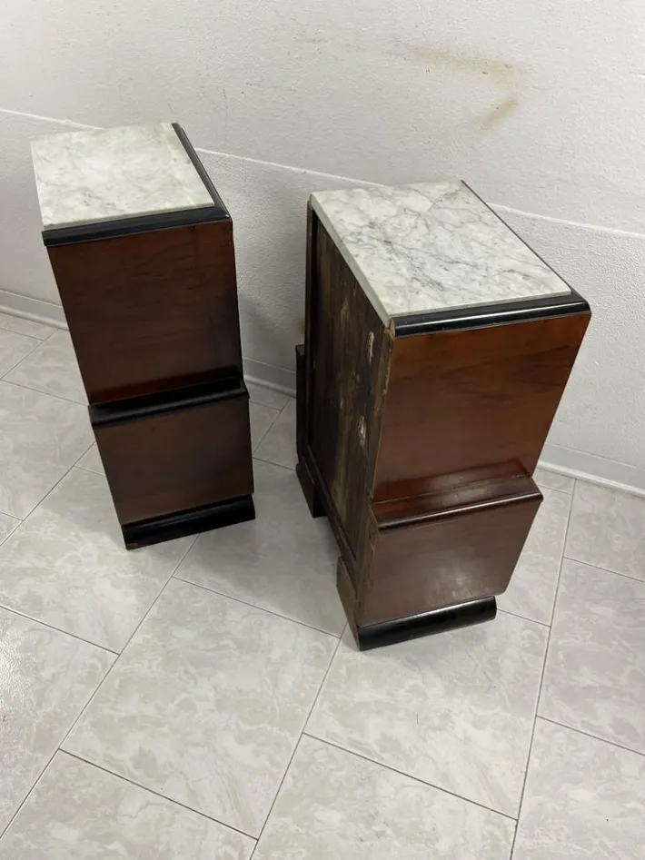 Pamono Art Deco Italian Bedside Tables with Marble Top, 1930s, Set of 2 Online