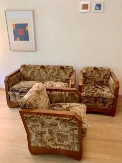 Pamono Art Deco Italian Sofa Set in the style of Fortunato Depero, 1920s, Set of 3 Clearance