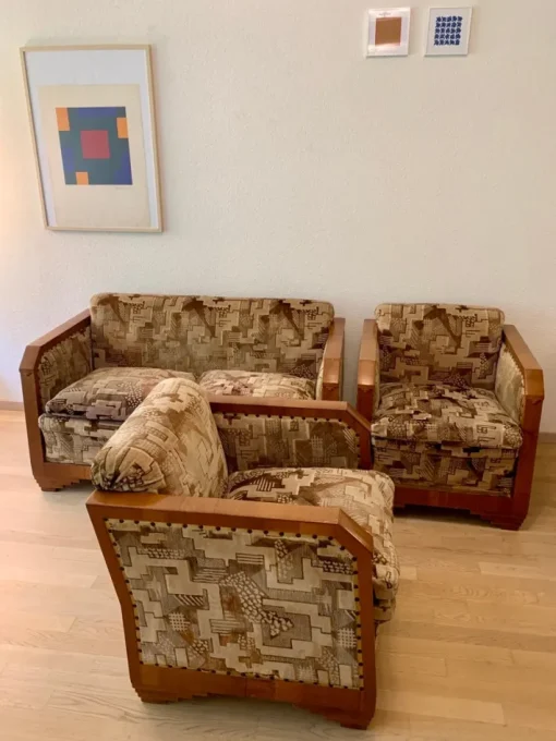 Pamono Art Deco Italian Sofa Set in the style of Fortunato Depero, 1920s, Set of 3 Clearance