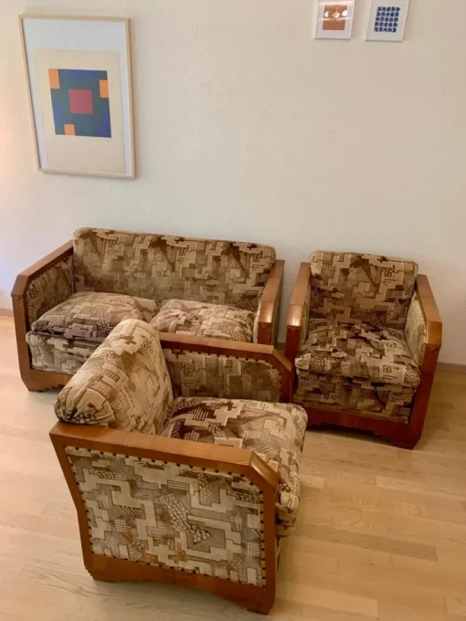Pamono Art Deco Italian Sofa Set in the style of Fortunato Depero, 1920s, Set of 3 Clearance