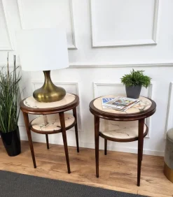 Pamono Art Deco Italian Sofa Side End Tables in Walnut Woold and Marble, 1940s, Set of 2 New