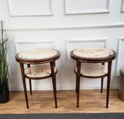 Pamono Art Deco Italian Sofa Side End Tables in Walnut Woold and Marble, 1940s, Set of 2 New