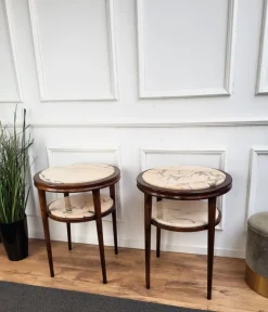 Pamono Art Deco Italian Sofa Side End Tables in Walnut Woold and Marble, 1940s, Set of 2 New