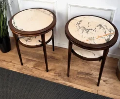 Pamono Art Deco Italian Sofa Side End Tables in Walnut Woold and Marble, 1940s, Set of 2 New