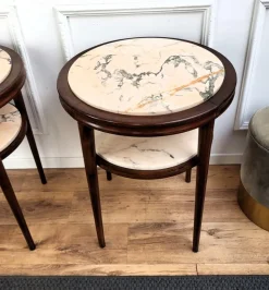 Pamono Art Deco Italian Sofa Side End Tables in Walnut Woold and Marble, 1940s, Set of 2 New