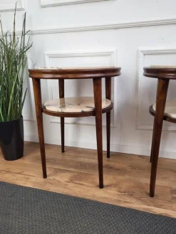 Pamono Art Deco Italian Sofa Side End Tables in Walnut Woold and Marble, 1940s, Set of 2 New