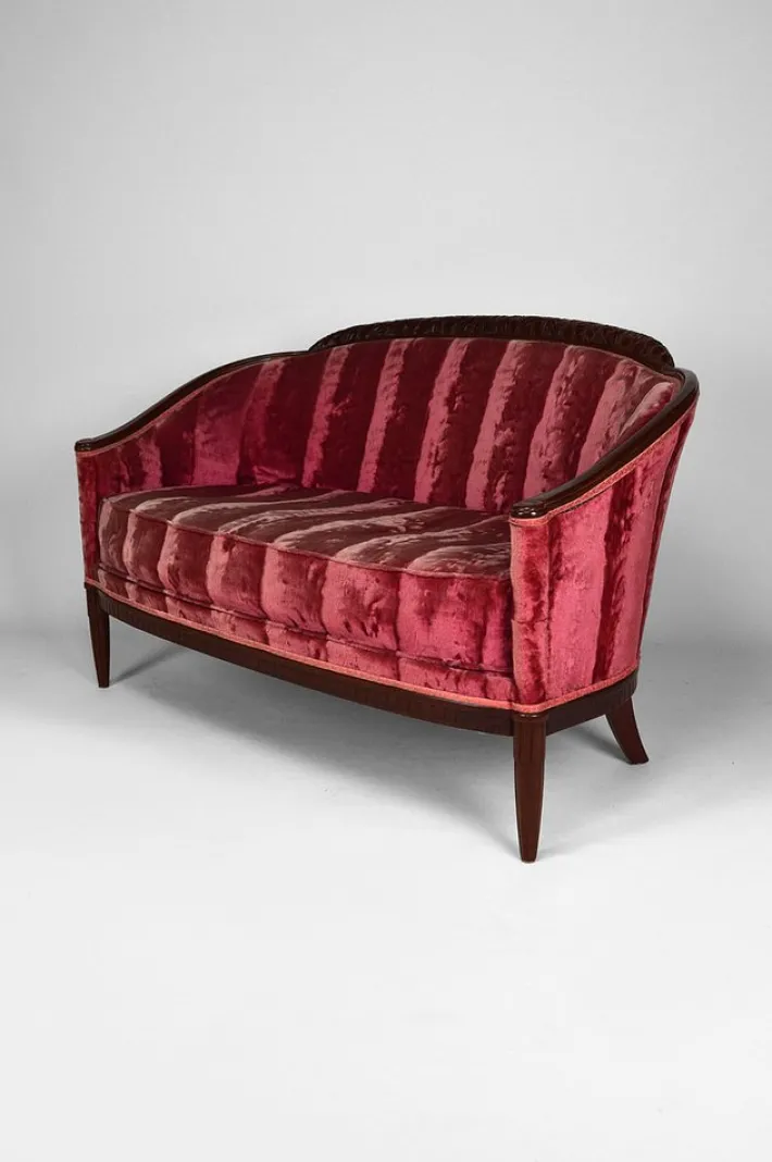 Pamono Art Deco Living Room Set in Pink Velvet attributed to Paul Follot, France, 1920s, Set of 5 Sale