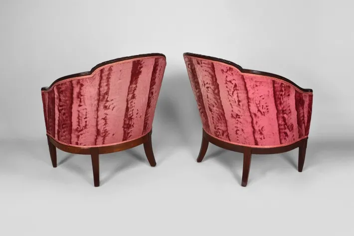 Pamono Art Deco Living Room Set in Pink Velvet attributed to Paul Follot, France, 1920s, Set of 5 Sale