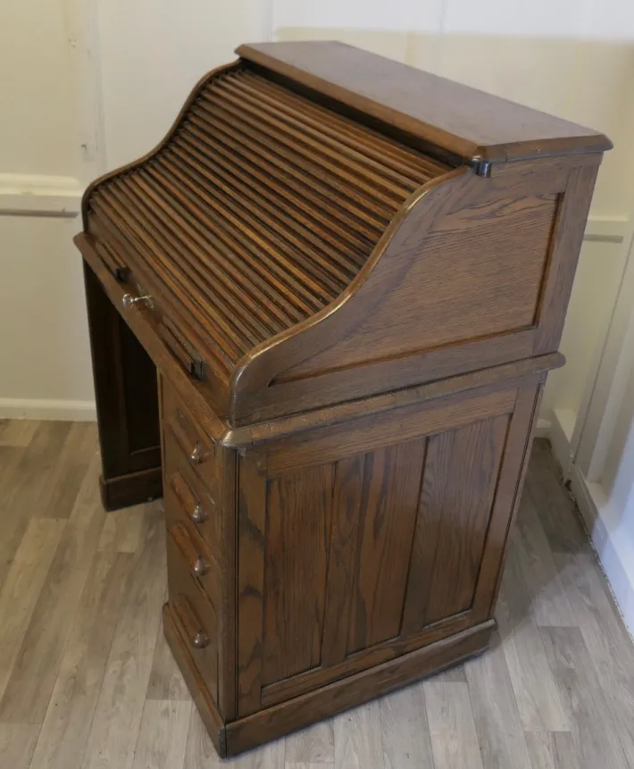 Pamono Art Deco Oak Roll Top Desk, 1890s Sale