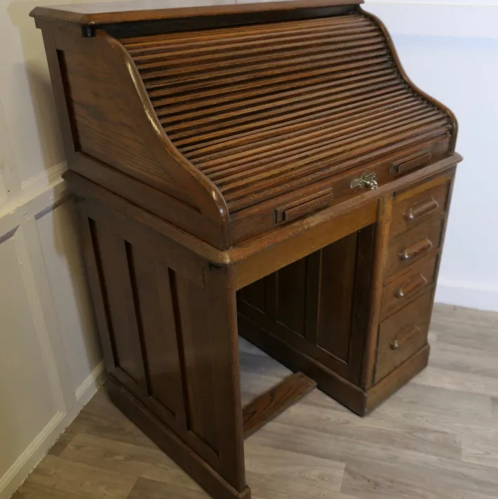 Pamono Art Deco Oak Roll Top Desk, 1890s Sale
