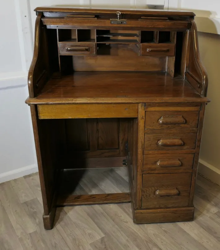 Pamono Art Deco Oak Roll Top Desk, 1890s Sale