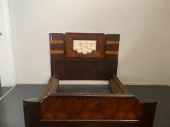 Pamono Art Deco Rosewood & Walnut Bed Frame with Carved Headboard by Ducrot, 1922 Clearance