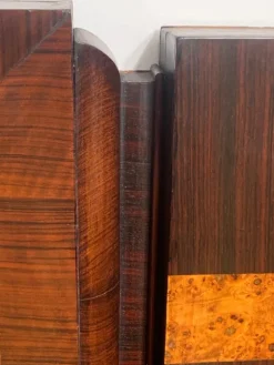 Pamono Art Deco Rosewood & Walnut Bed Frame with Carved Headboard by Ducrot, 1922 Clearance