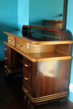 Pamono Art Deco Veneer Rosewood and Maple Vanity with Bakelite Handles, Italy, 1930s Sale