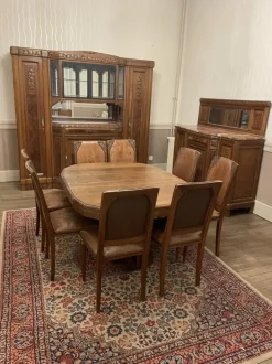Pamono Art DEco Walnut Dining Tables and Chairs, Set of 12