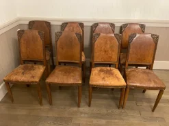 Pamono Art DEco Walnut Dining Tables and Chairs, Set of 12