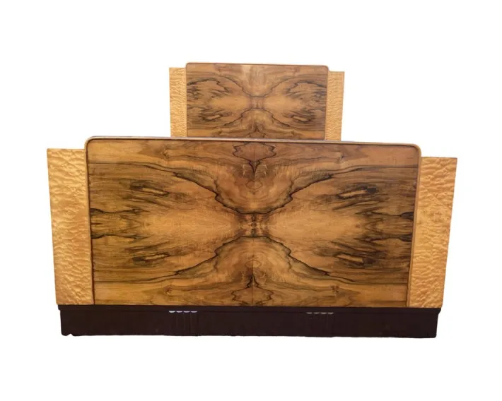 Pamono Art Deco Walnut Double Bed, 1930s Best