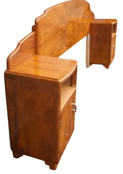 Pamono Art Deco Walnut Headboard with Bedside Cabinets, 1930s Clearance