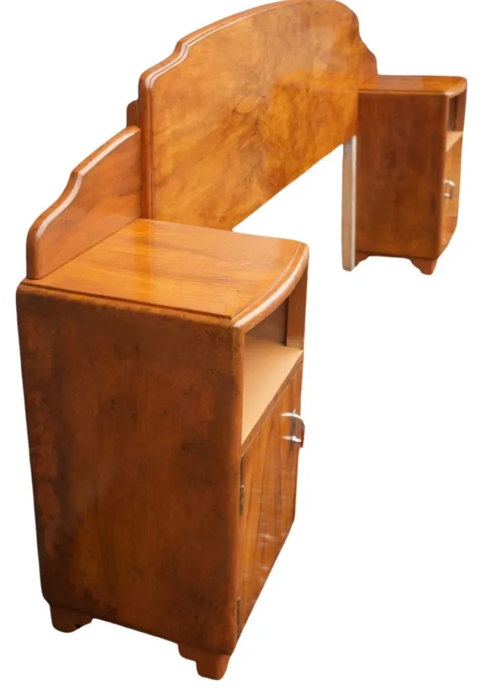 Pamono Art Deco Walnut Headboard with Bedside Cabinets, 1930s Clearance