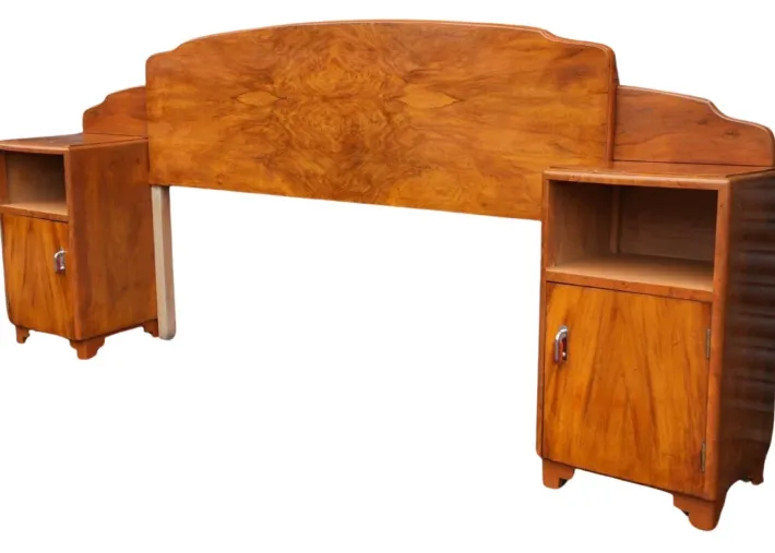 Pamono Art Deco Walnut Headboard with Bedside Cabinets, 1930s Clearance