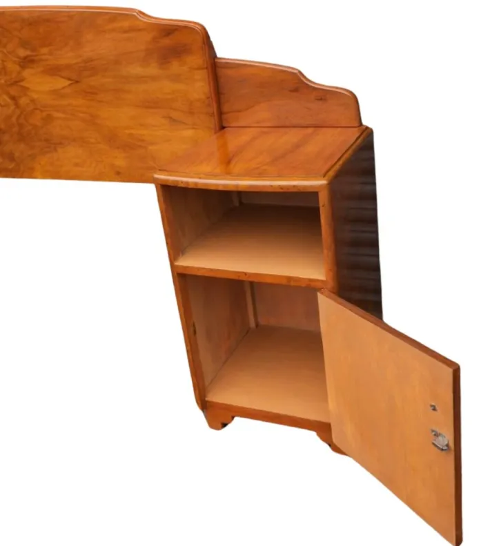 Pamono Art Deco Walnut Headboard with Bedside Cabinets, 1930s Clearance