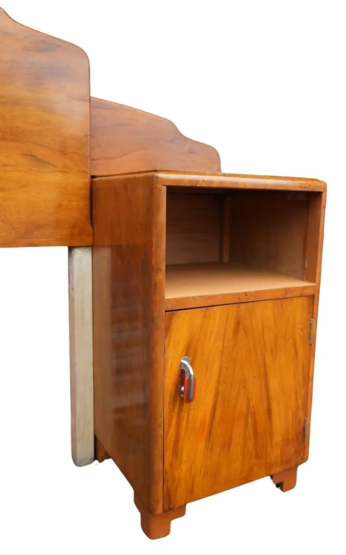 Pamono Art Deco Walnut Headboard with Bedside Cabinets, 1930s Clearance