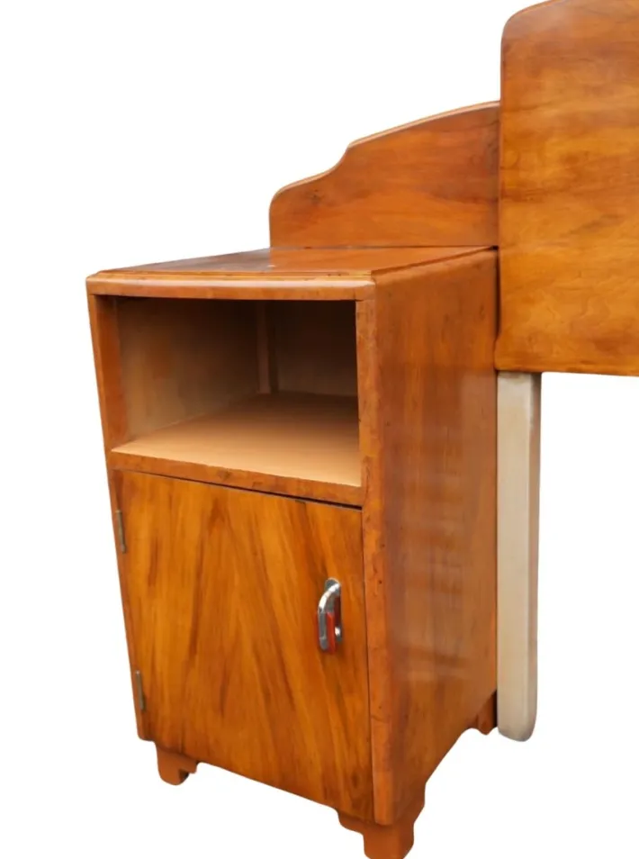 Pamono Art Deco Walnut Headboard with Bedside Cabinets, 1930s Clearance