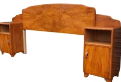Pamono Art Deco Walnut Headboard with Bedside Cabinets, 1930s Clearance