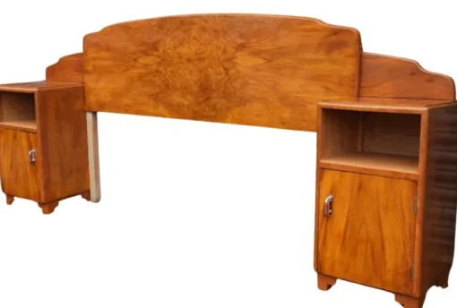 Pamono Art Deco Walnut Headboard with Bedside Cabinets, 1930s Clearance