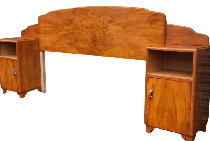 Pamono Art Deco Walnut Headboard with Bedside Cabinets, 1930s Clearance