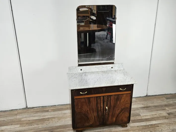 Pamono Art Deco Walnut Storage Unit with White Marble, 1940 Hot