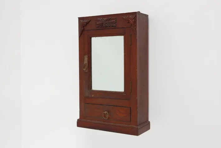 Pamono Art Deco Wooden Shaving Cabinet with Beveled Mirror, France, 1920s Outlet