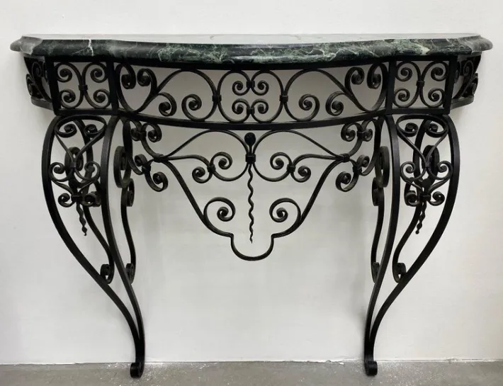 Pamono Art Deco Wrought Iron Console with Alpine Green Marble Best