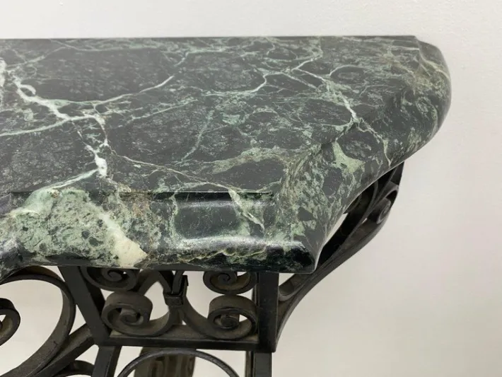 Pamono Art Deco Wrought Iron Console with Alpine Green Marble Best
