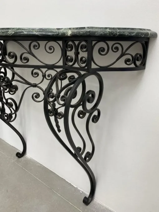 Pamono Art Deco Wrought Iron Console with Alpine Green Marble Best